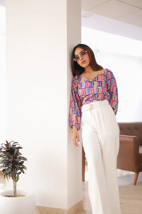 Kate Abstract Coord With White Trousers